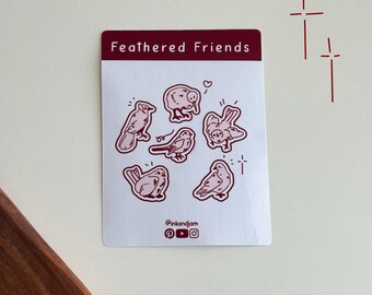 Bird Sticker Sheet Waterproof Feathered Friends Doodle Stickers for Journals and Scrapbooks