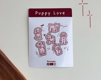 Puppy Dog Sticker Sheet Waterproof Puppy Love Vinyl Stickers for Journals and Scrapbooks