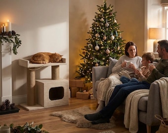 Small Cat Tree for Apartment with Scratching Post & Condo, Compact Cat Tower Indoor, Space Saving Cat Furniture, Kitten Cat Tree