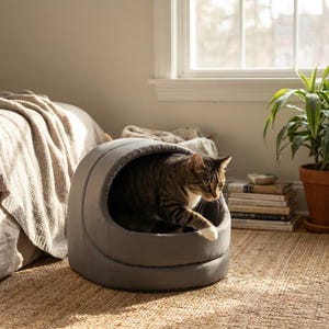 猫用洞窟ベッド 居心地の良い室内猫用ハウス | モダンな猫用洞窟ベッド | 猫用繭型ベッド | ミニマリストな猫用家具 | 柔らかい猫用隠れ家 | 猫用ペットベッド