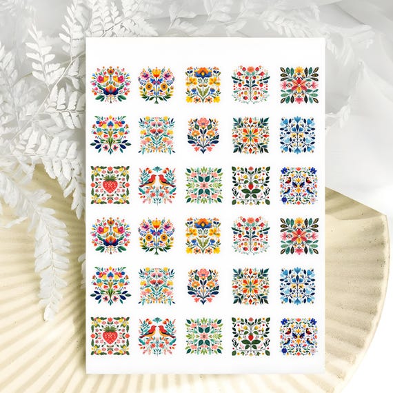 Folk Art Tile Charms Transfer Paper, Water Soluble Transfers for Polymer Clay, Clay Maker Supplies,Charm Bar Supply,