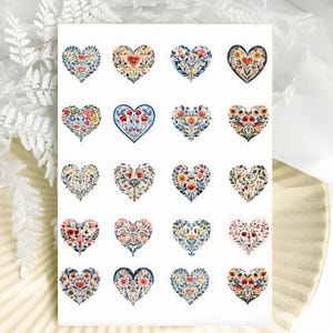 Heart Folk Art Charm Bar Transfer Paper, Water Soluble Transfers for Polymer Clay, Clay Maker Supplies,Charm Supply, Whimsical Tiles