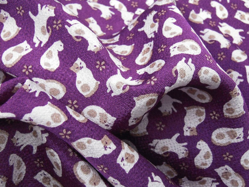 Japanese Fabric Rayon Chirimen Crepe Cat Pattern