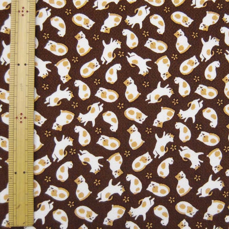 Japanese Fabric Rayon Chirimen Crepe Cat Pattern