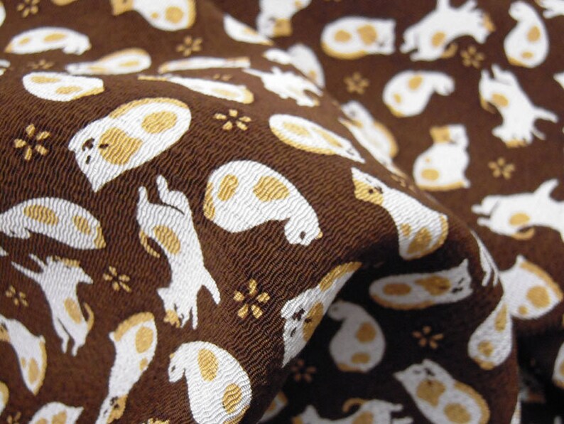 Japanese Fabric Rayon Chirimen Crepe Cat Pattern