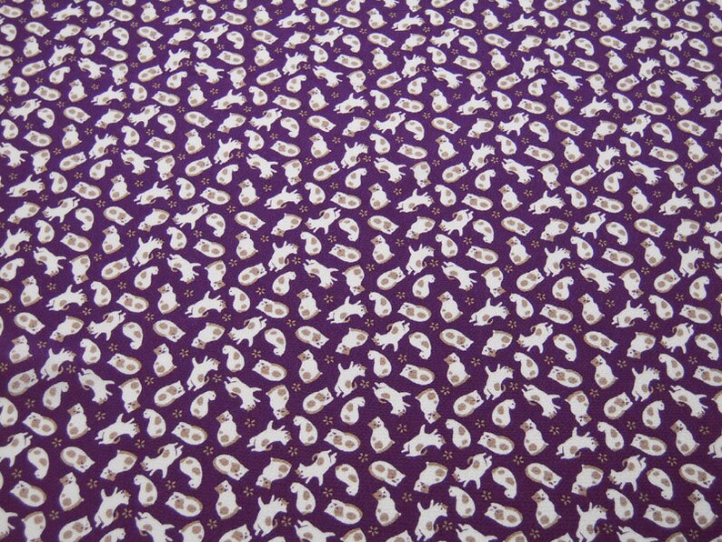 Japanese Fabric Rayon Chirimen Crepe Cat Pattern