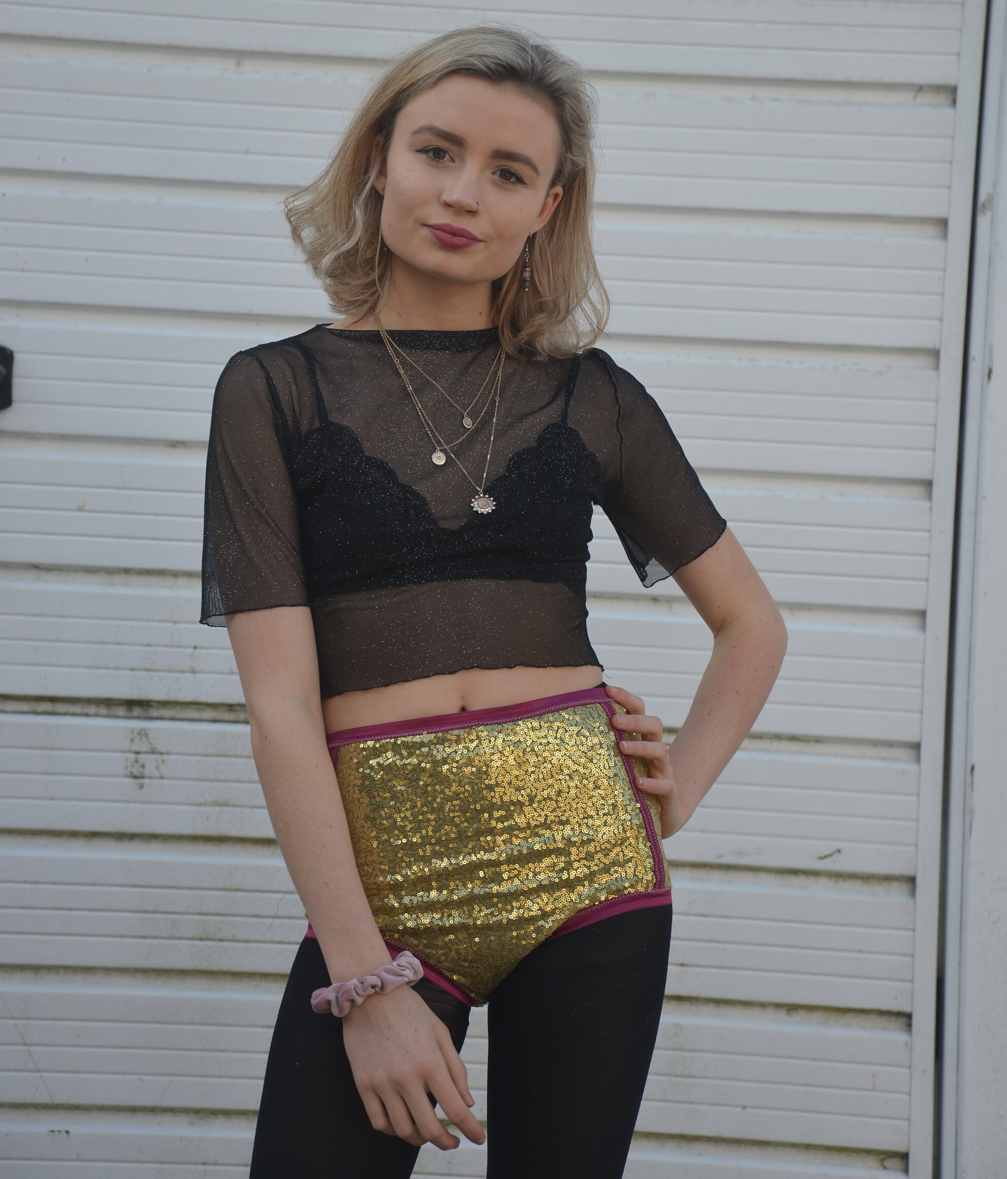 High Neck Black Glitter Sheer Mesh Top Nude Top - Etsy