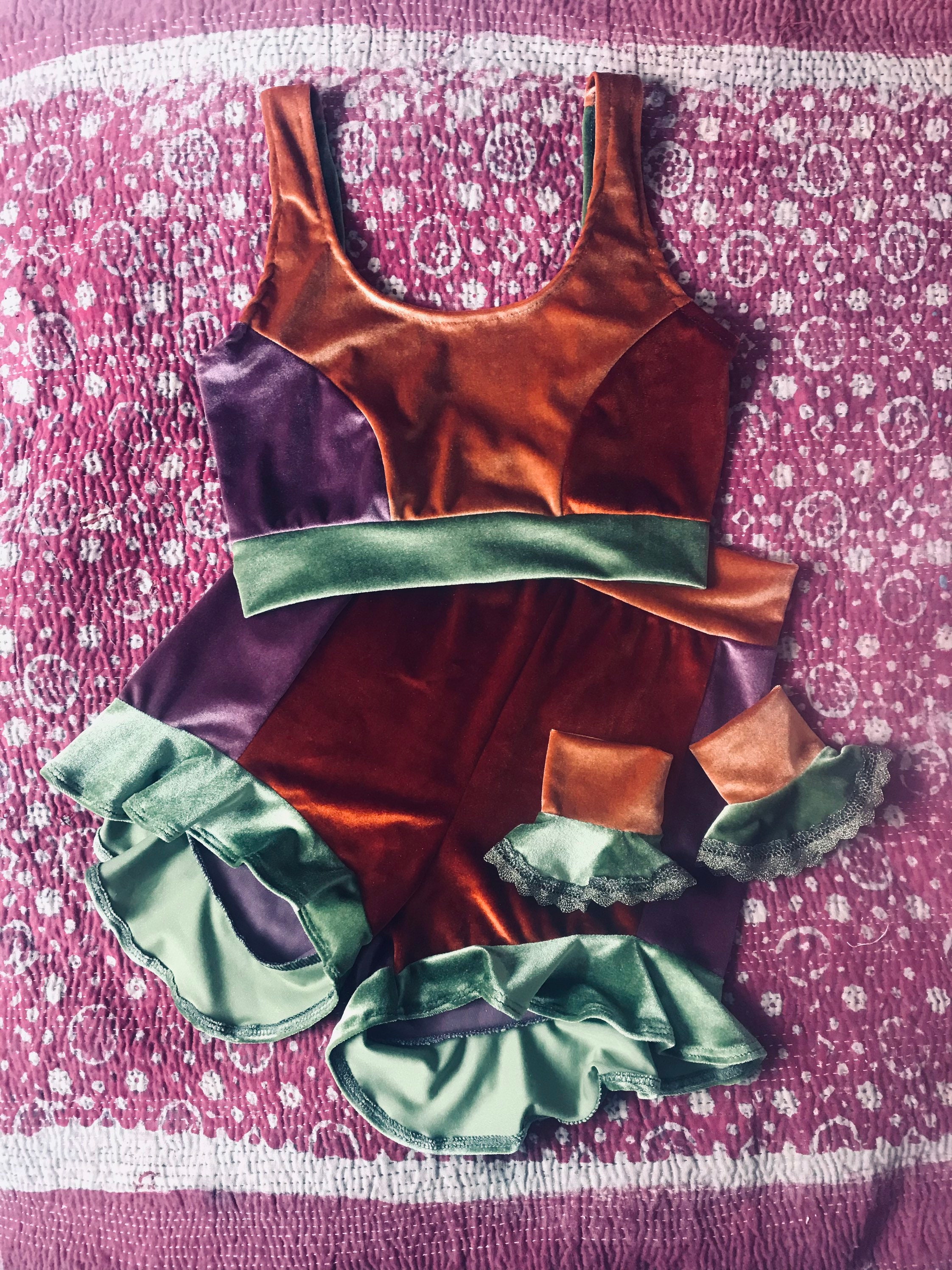 Velvet aerial trapeze circus costume shorts crop bralette top