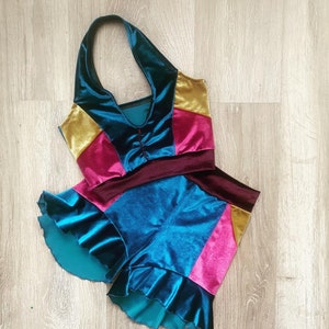 Velvet halter top high waist ruffle shorts set circus festival