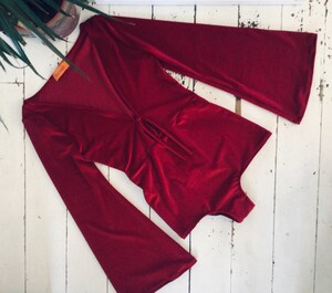 Body Femme Manches Longues Velours – Col En V Avec Nœud, Taille S/M, Extensible, Style élégant
