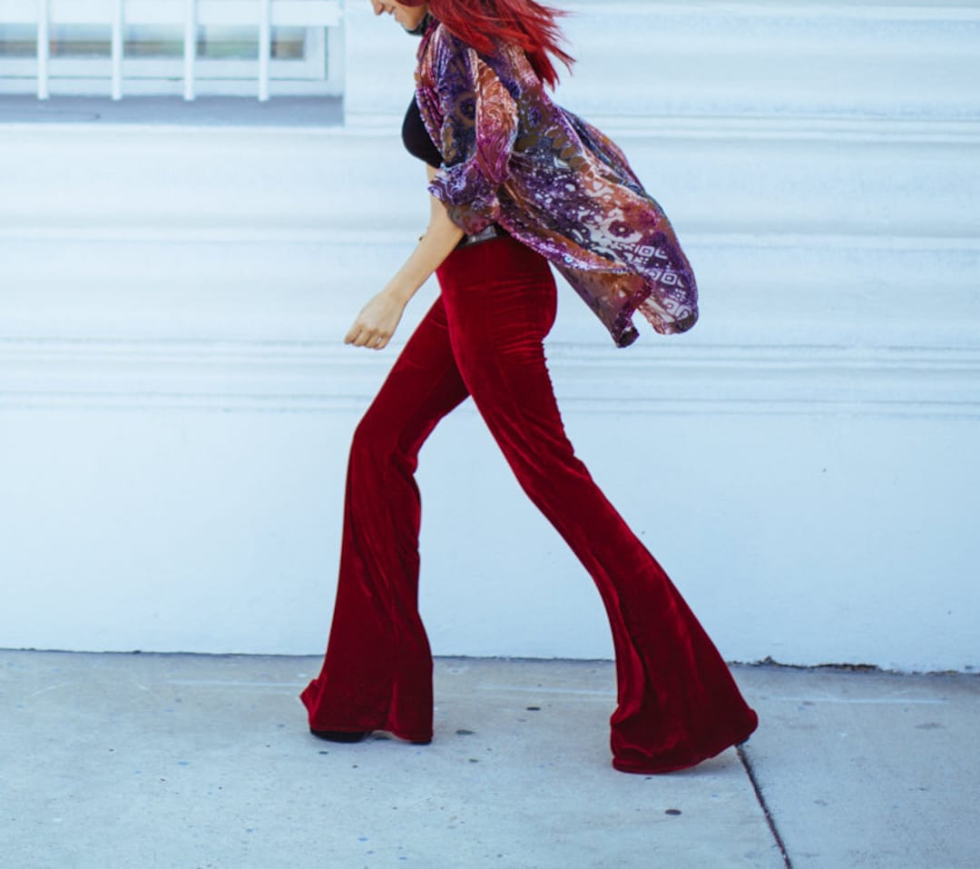 Stylish Wine Velvet Flared Pants