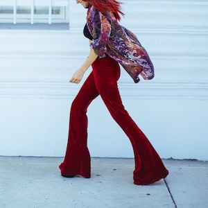 Velvet Bell Bottom Flares High Waist Velvet Flare Hippy Pants Boho Festival  -  Canada