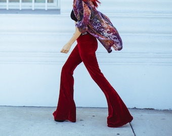 Velvet Bell bottom Flares high waist velvet flare hippy pants boho