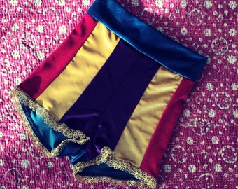 High waist velvet shorts circus trapeze festival pole