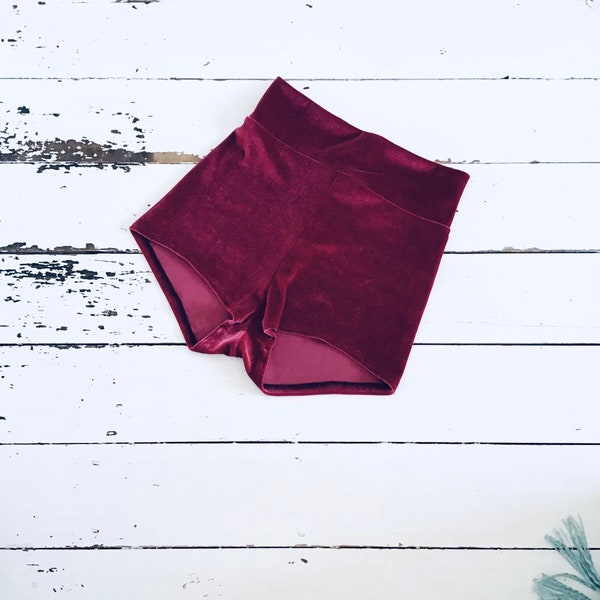 Velvet booty shorts with fold over high waist