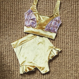 Velvet ruffle shorts with Bralette top aerial festival hoop rapeze