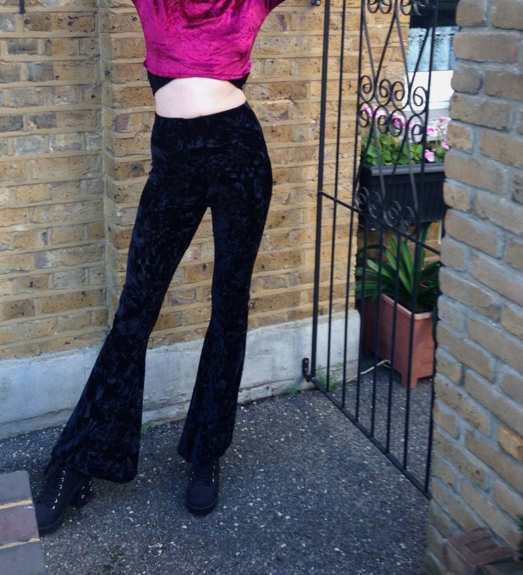 Black Crush Velvet Flares Flared Pants 