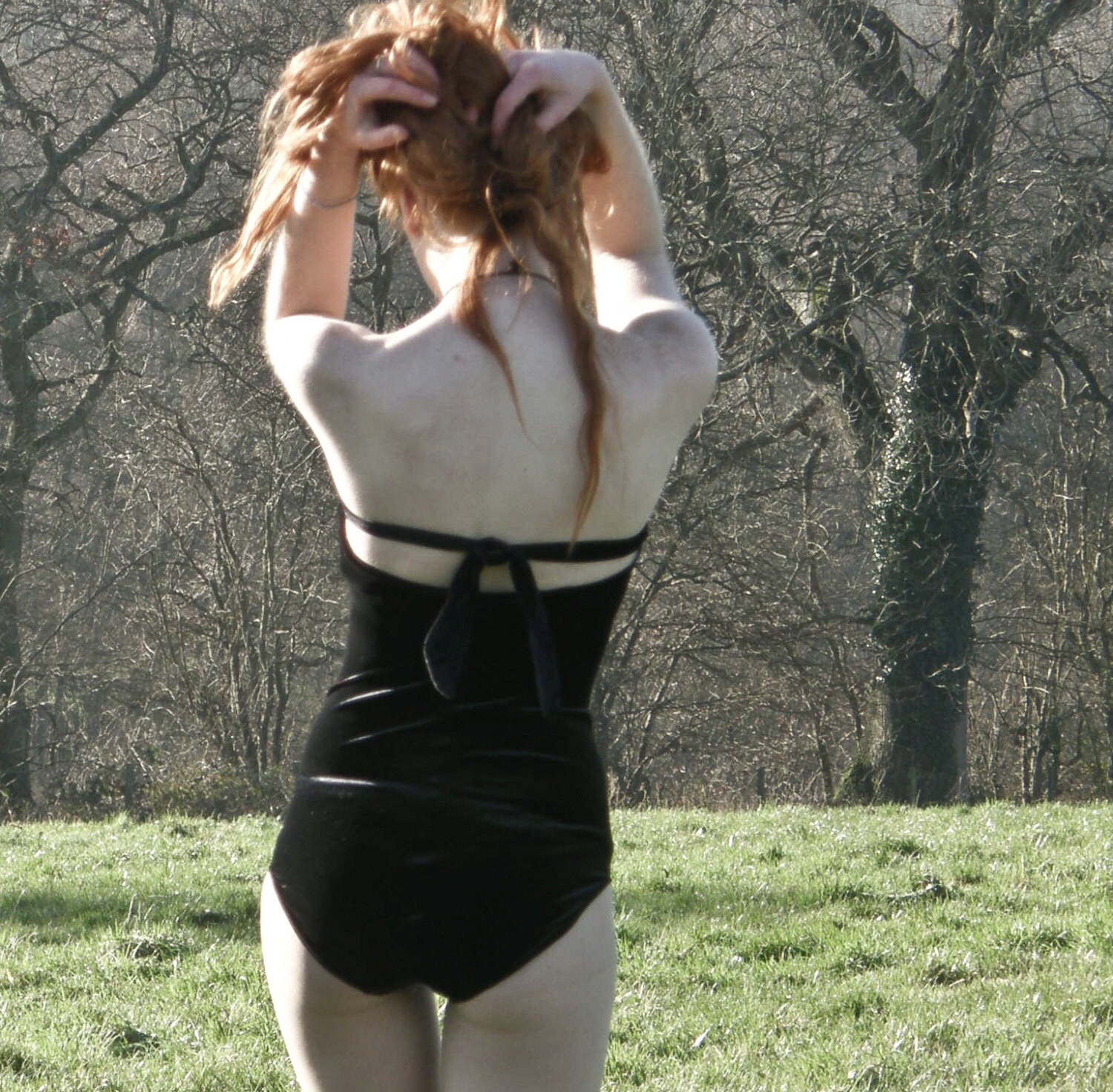 Image of Black Velvet Onesie Body Playsuit Leotard