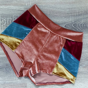 velvet block print geometric hot pants shorts