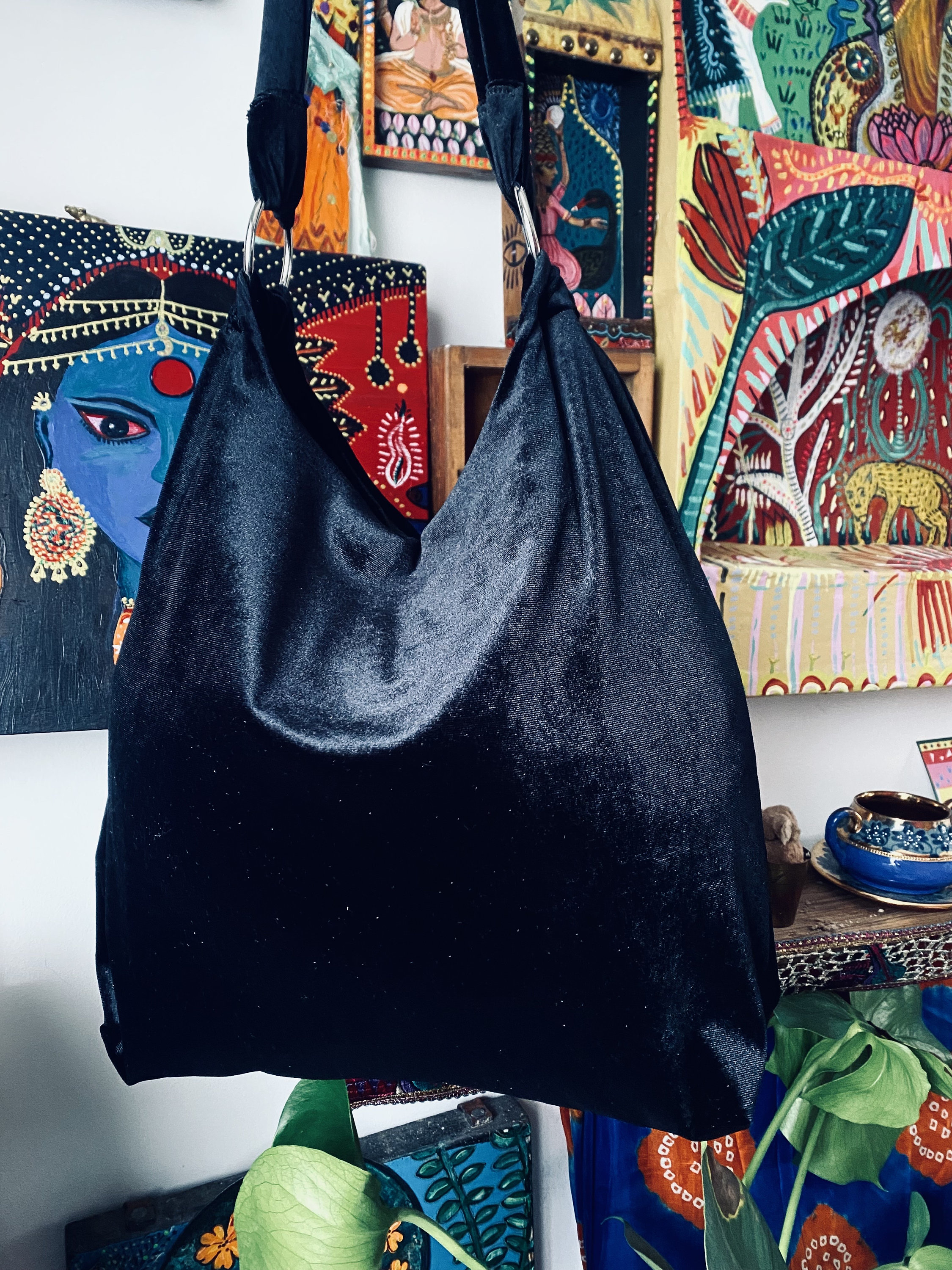 Velvet Slouchy Shoulder Bag Boho Tote Bag Etsy