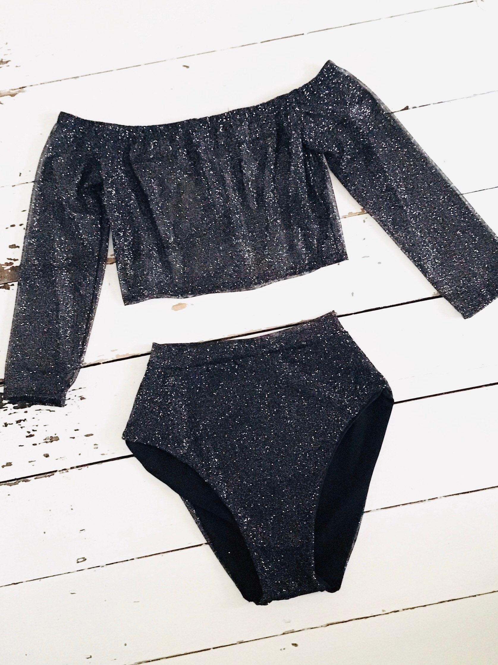 Image of Glitter High Leg Off Shoulder Co Ord Short & Top