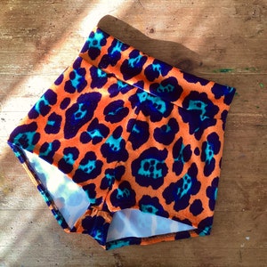 Velvet leopard print shorts hot pants orange blue