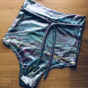 Holographic animal print high waist shorts