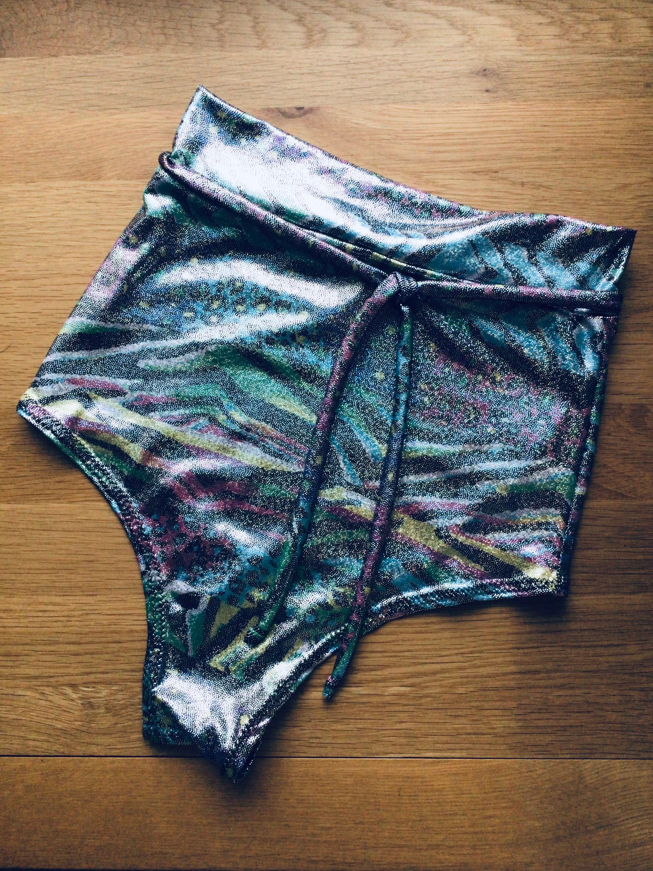 Holographic animal print high waist shorts