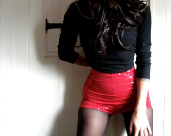 Red sequined stretch high waisted hot pants dance shorts