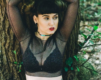 Sheer mesh glitter crop top