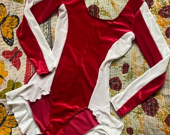 Velvet ruffle bodysuit red white circus costume