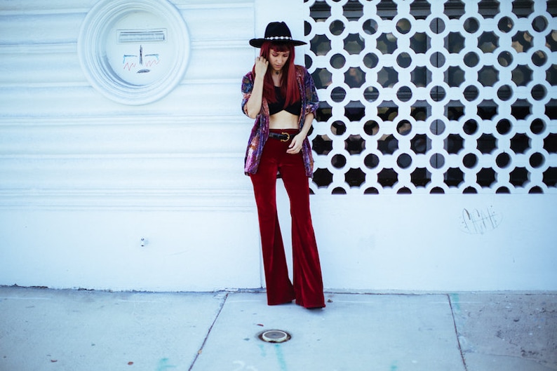 High waist velvet flares bell bottoms hippy pants velvet trousers hippy festival image 3