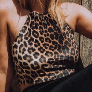 velvet halter neck crop top festival boho leopard