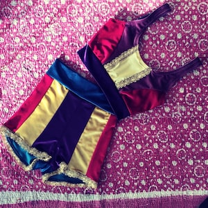 Velvet striped circus costume aerial rope trapeze festival shorts bralette