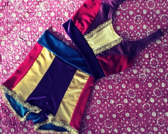 Velvet striped circus costume aerial rope trapeze festival shorts bralette