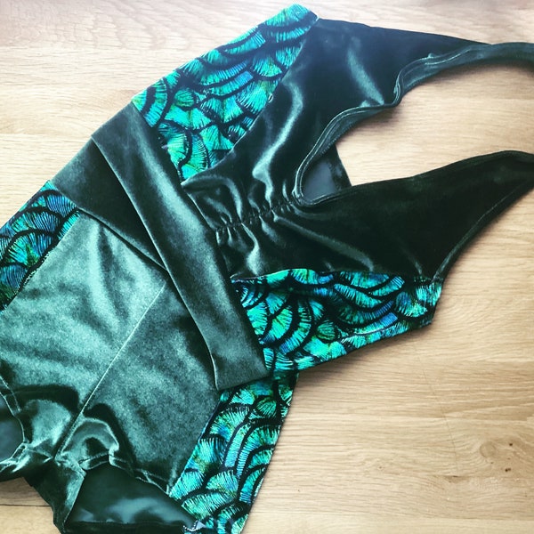 Green dragon scales velvet shorts and halter top set