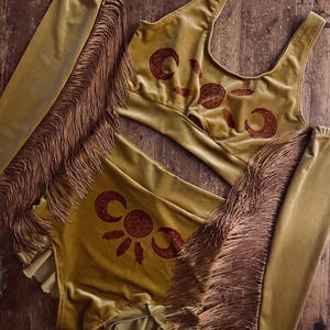 Velvet fringed set ruffle shorts Bralette top festival costume