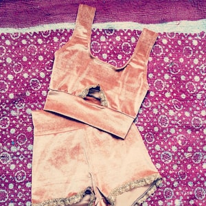Velvet keyhole top and  high waist shorts circus trapeze festival pole