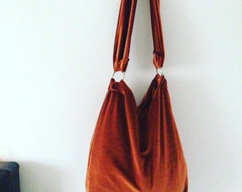 Velvet slouchy shoulder bag boho tote bag