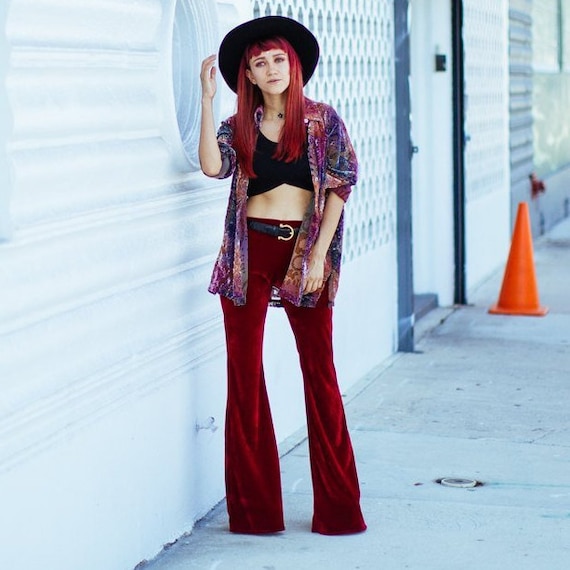 High Waist Velvet Flares Bell Bottoms Hippy Pants Tousers 