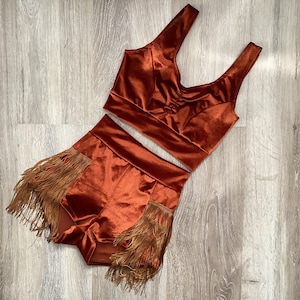 High waist fringed velvet shorts with crop top Bralette circus aerial festival