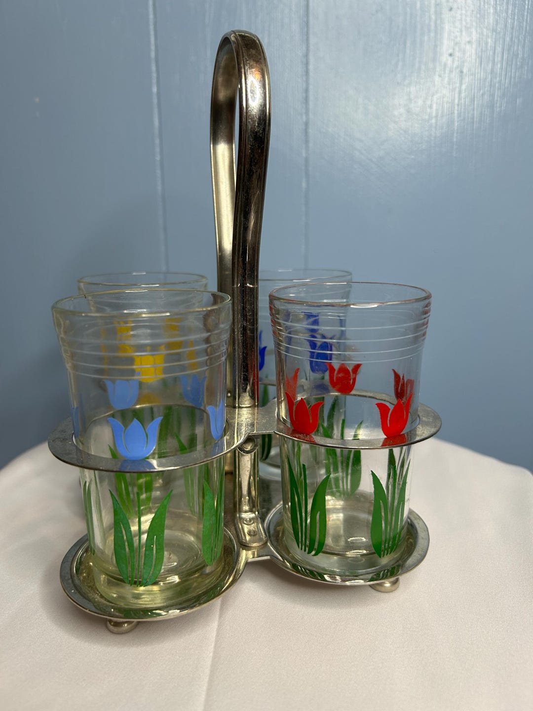 Vintage 1950s Swanky Swig Tulip Set of 4 Juice Glasses and Caddy - Etsy