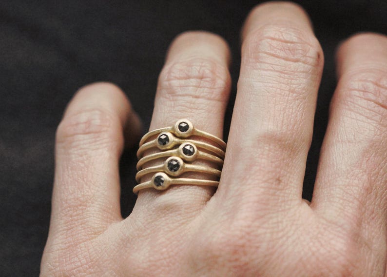 Black Diamond Stacking Rings. Connect the Dots. Pie. | Etsy