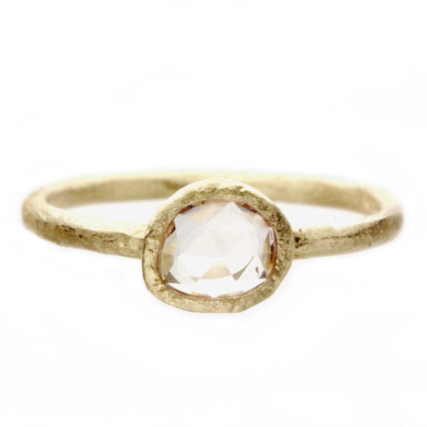 Icy pink sapphire engagement ring. Rose cut. Handmade. 18k. Pinenut.