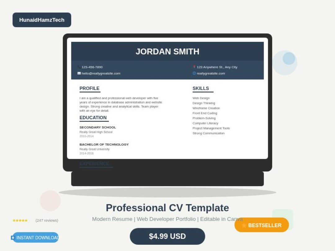 Modern Web Developer Resume Template, Canva CV for Tech Professionals ...