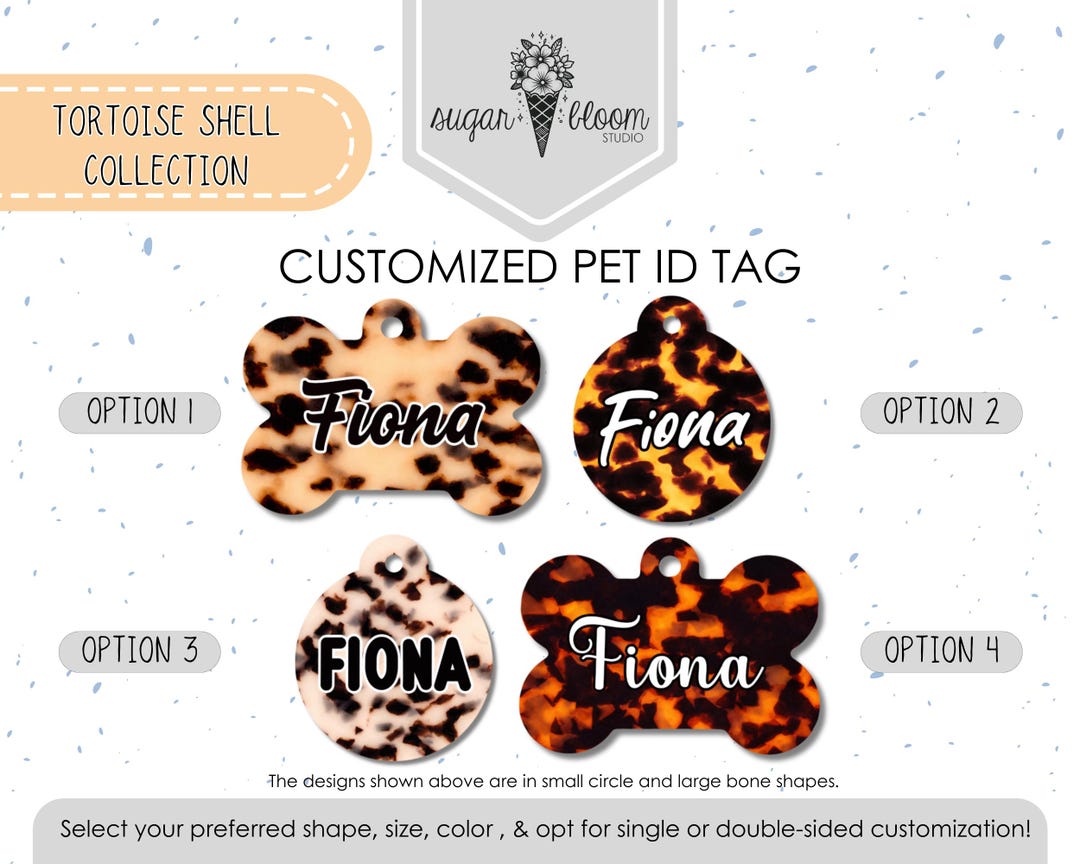 Tortoise Shell Tag Tortoise Shell Pet ID Tag – Custom Dog or Cat Tag, Neutral Chic Pattern ...