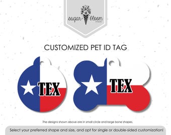 Texas State Flag Personalized Dog Tag, Lone Star, Custom Pet ID, Neutral, Cat ID, Metal Customized Tag, Double-Sided, Red White Blue