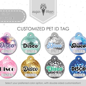 Mirrored Disco Ball Pet ID Tag – Funky Groovy Retro 70s Studio 54 Design, Personalized Dog Tag, Custom Cat ID, Double-Sided Metal