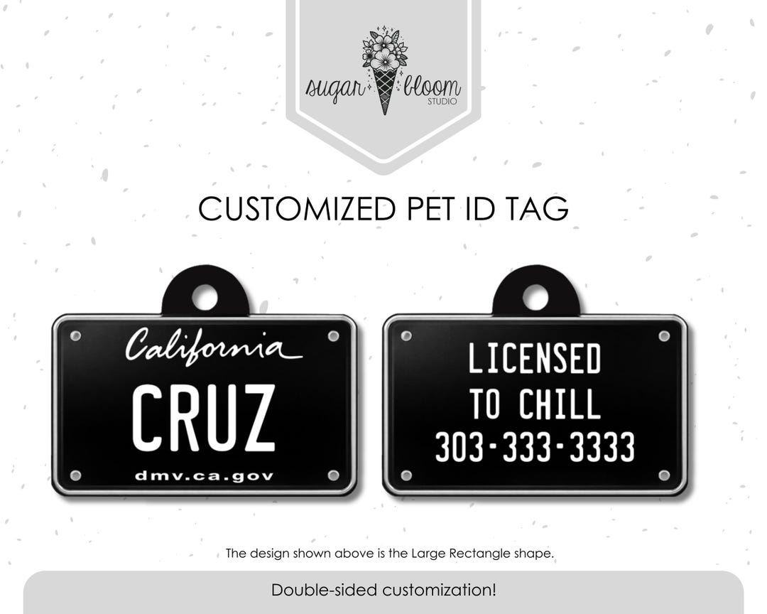 California Black License Plate Pet ID Tag – Personalized Dog or Cat ...