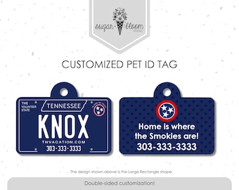 Placa de identificación para mascotas con diseño de matrícula de Tennessee, placa para perros del estado de Tennessee, diseño de bandera roja, blanca y azul, placa de identificación personalizada para perros y gatos, metal de doble cara.